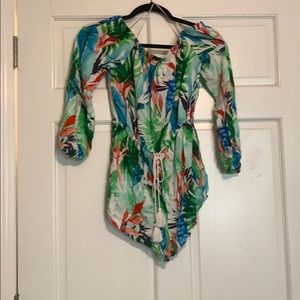 Foliage print off the shoulder romper